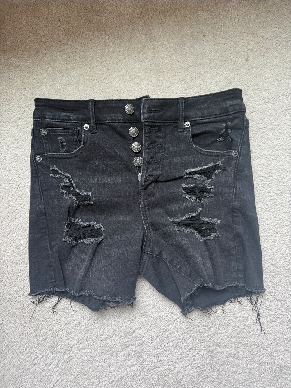 American Eagle Outfitters Black Distressed High-Rise Denim Shorts